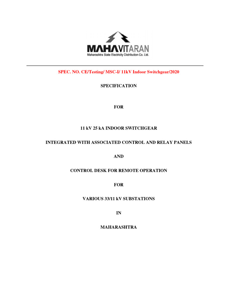 11 kV Indoor Switchgear Specification | PDF | Electrical Wiring | Switch