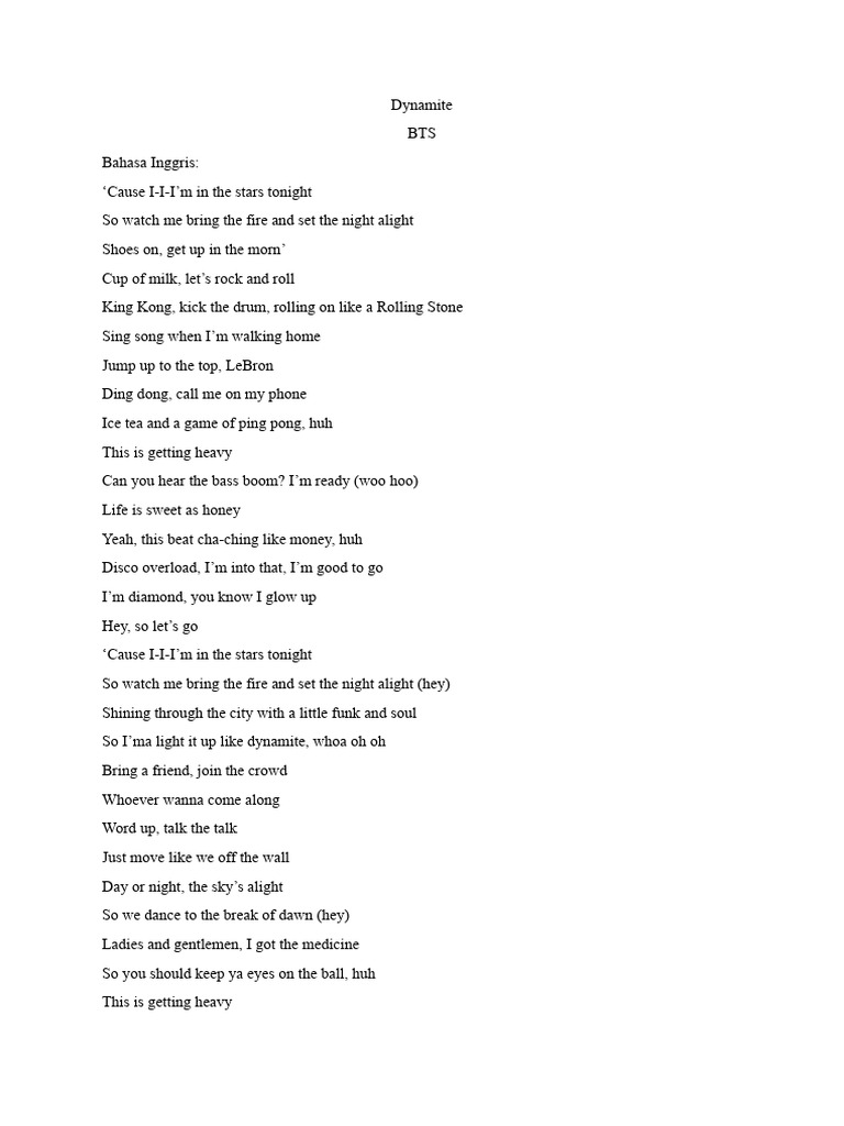 BTS Dynamite Lyrics and Translation | PDF | African American Music ...