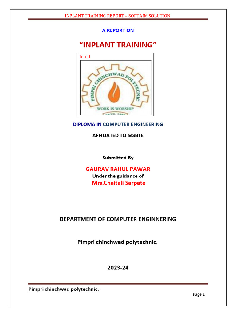 Inplant Training Report: Softaim Solution | PDF