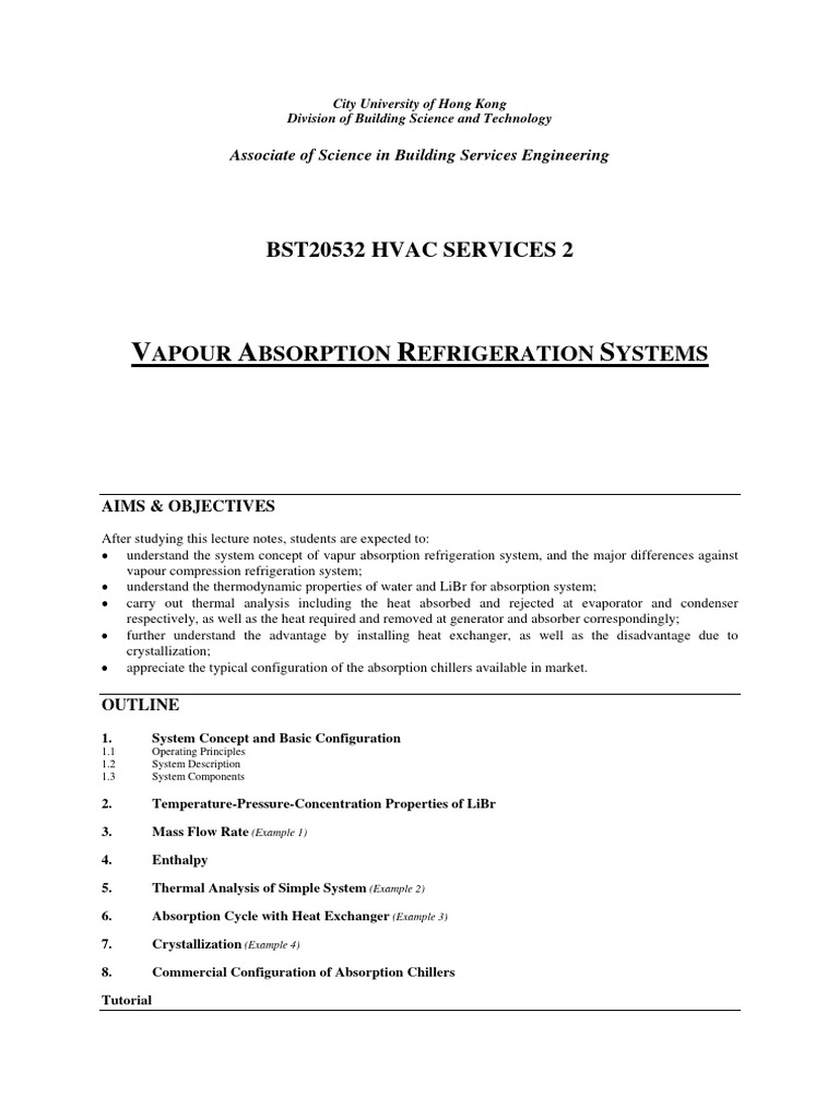 Vapour Absorption Refrigeration Overview | PDF | Refrigeration | Heat ...