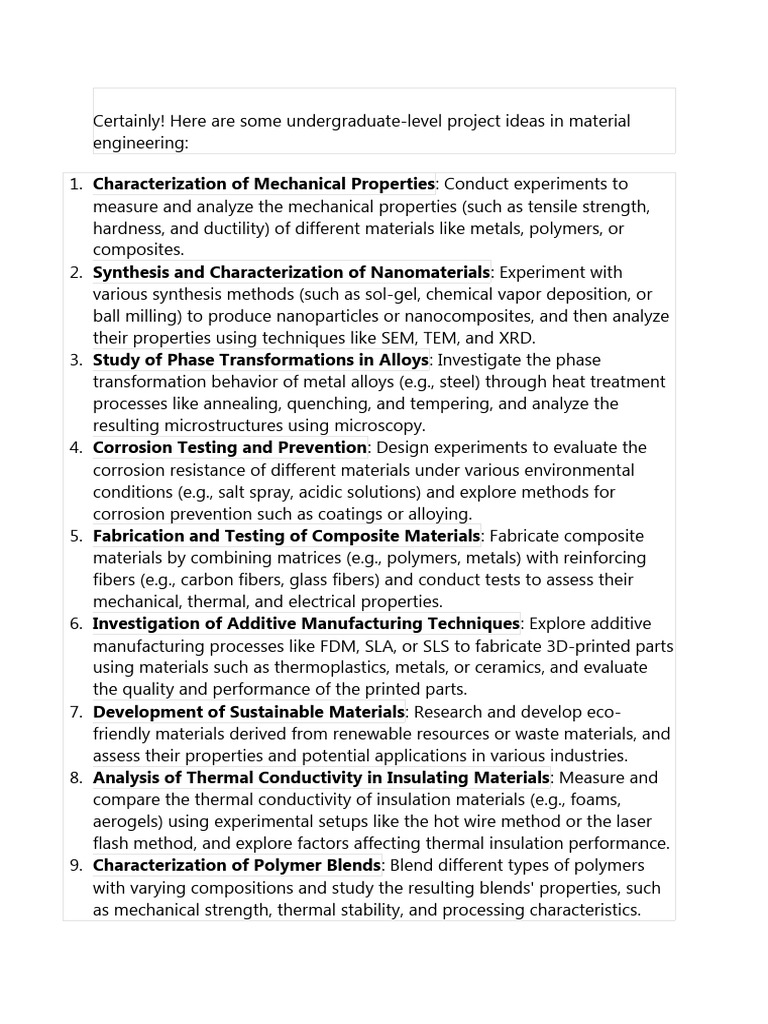 Undergraduate Material Engineering Projects | PDF | Art | Science ...