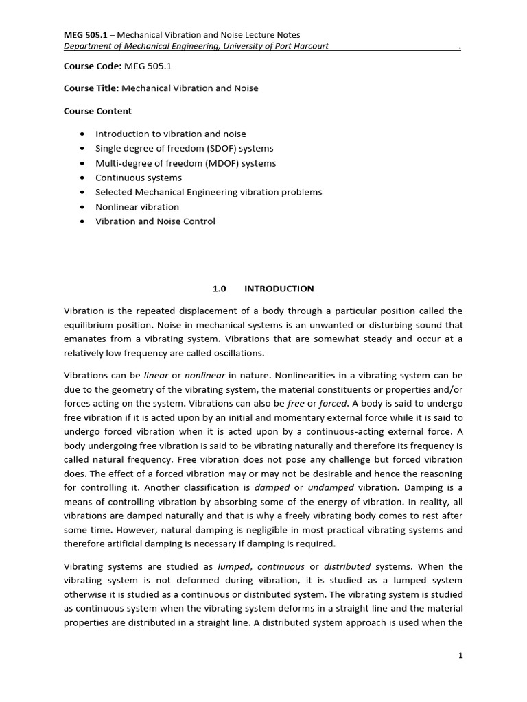 Mechanical Vibration and Noise Notes | PDF | Normal Mode | Eigenvalues ...