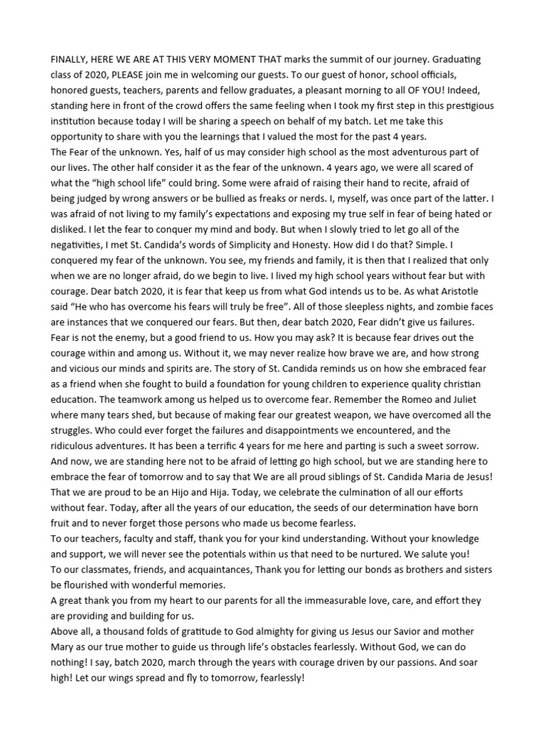 Valedictory speech sample pdf
