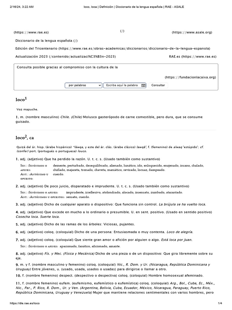 Loco Loca Definición Diccionario De La Lengua Española Rae