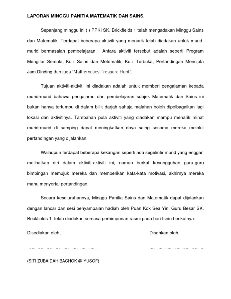 Laporan Minggu Sains Dan Matematik