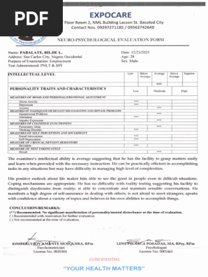 PSYCHOLOGICAL EVALUATION FORM