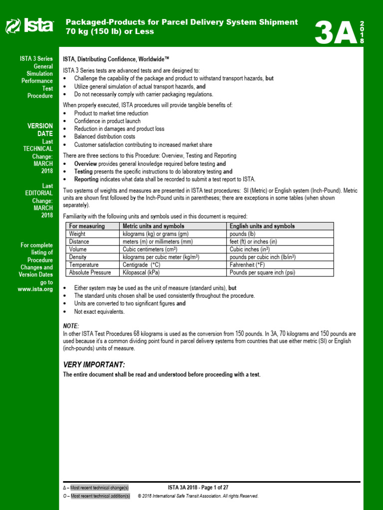 ISTA 3A Testing for Package Durability | PDF | Pound (Mass) | Humidity
