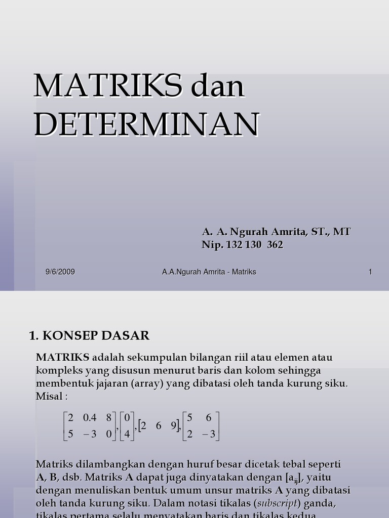 Pengantar Matriks dan Operasinya | PDF | Metode & Bahan Ajar