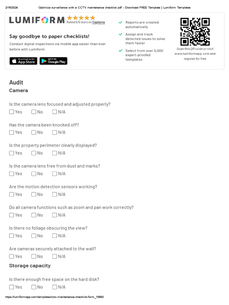 CCTV Maintenance Checklist Template | PDF | Camera | Closed Circuit ...