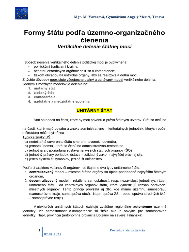 Formy Statu Vertikalne Delenie 2 Roc.2024 | PDF