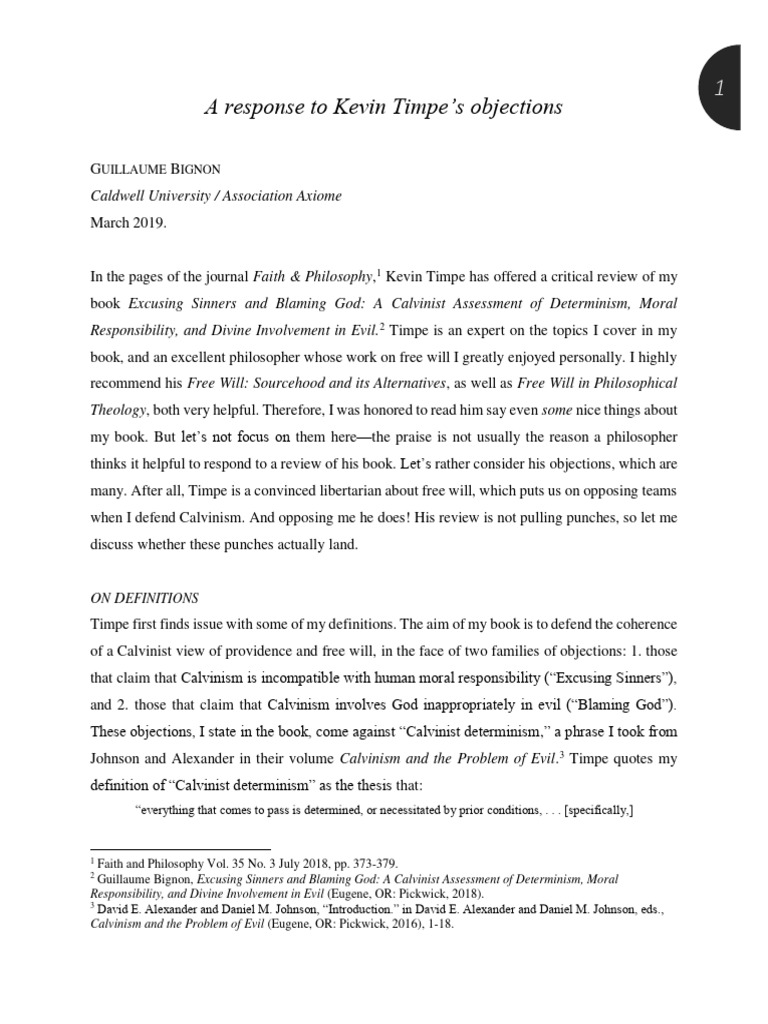 Response To Kevin Timpe | PDF | Free Will | Calvinism