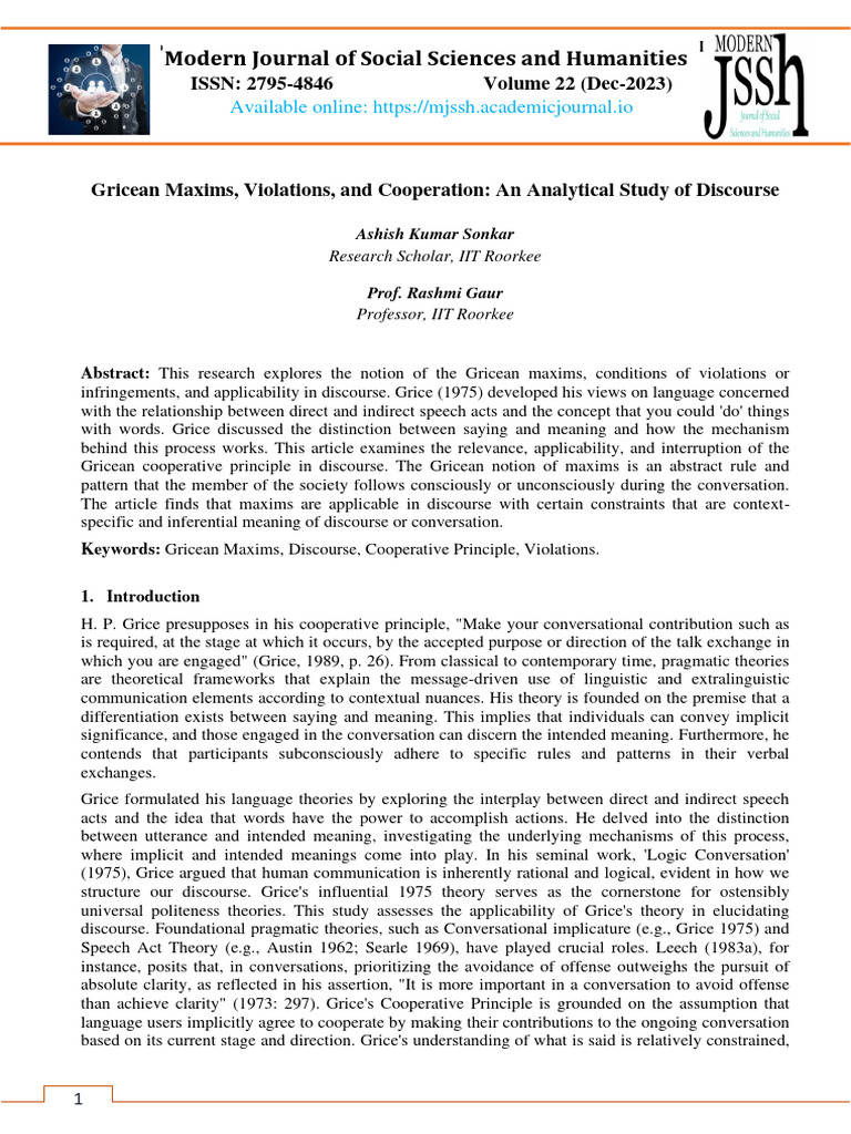 Gricean Maxims, Violations, and Cooperation: An Analytical Study of ...