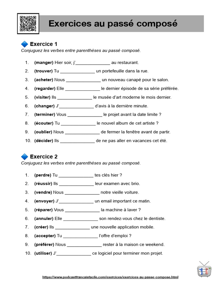 Exercices Au Passé Composé Pdf