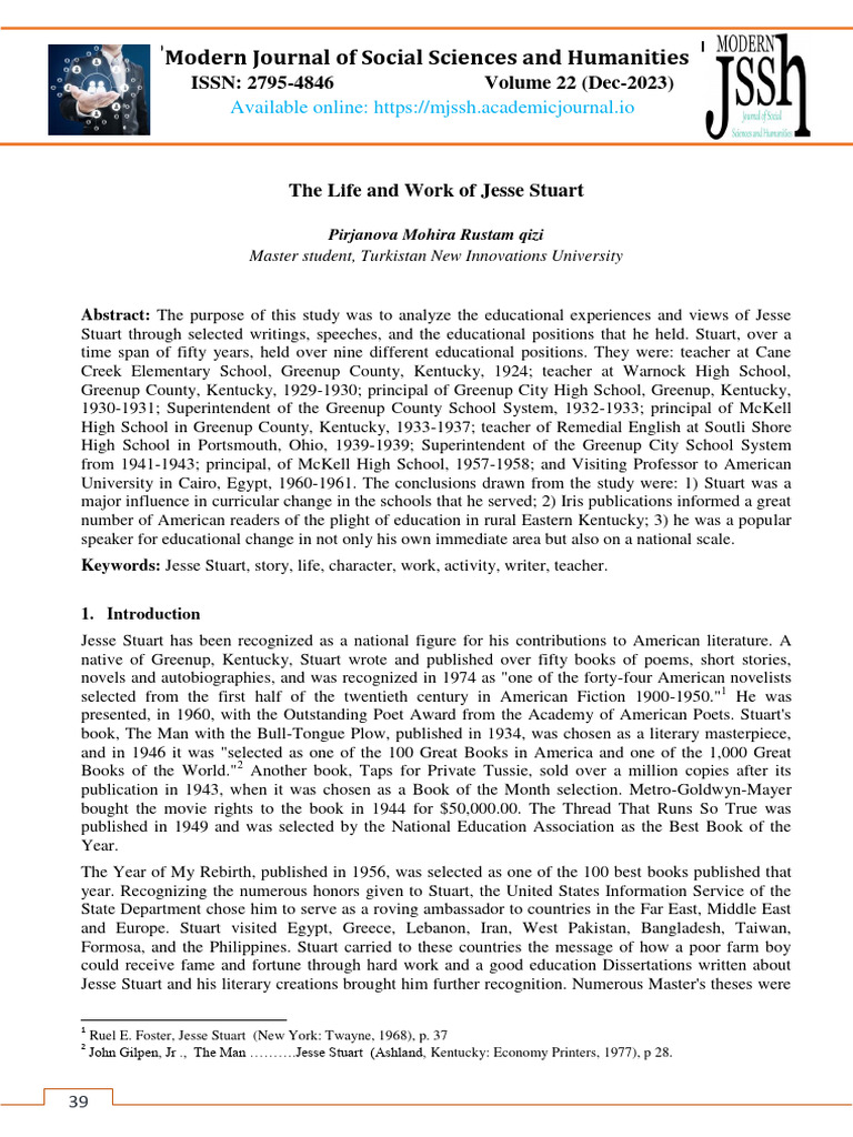 The Life and Work of Jesse Stuart | PDF