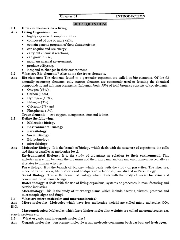 Chapter 01 Introduction To Biology Pdf Biology Genetically