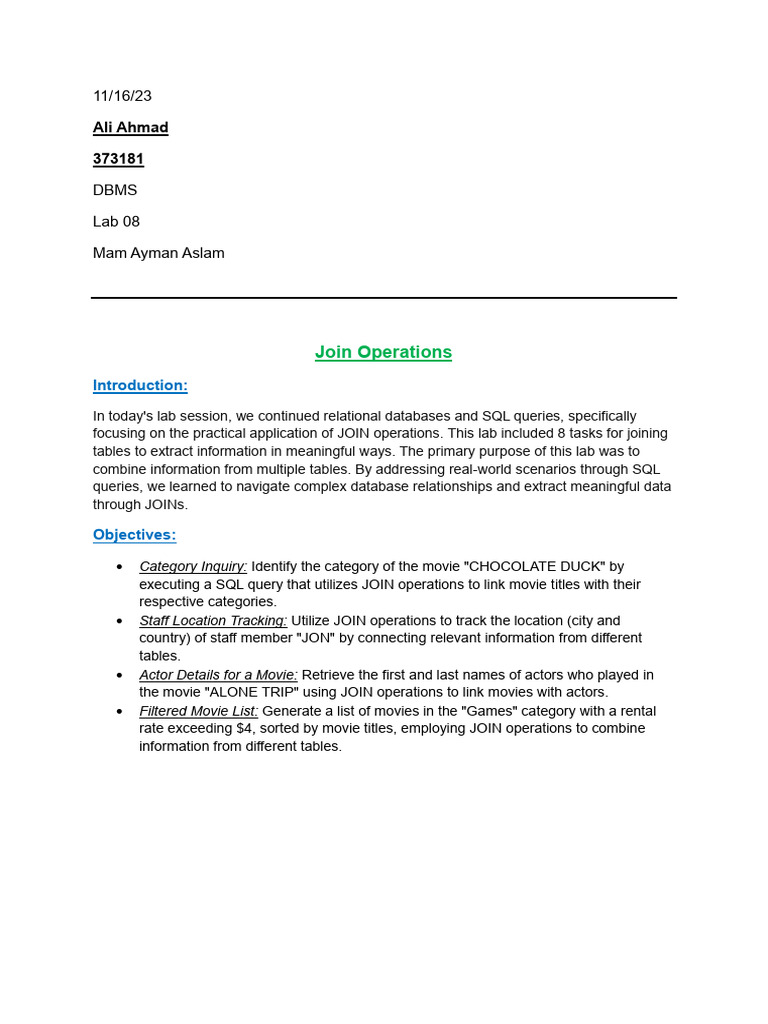 SQL Join Operations Lab | PDF | Databases | Computing
