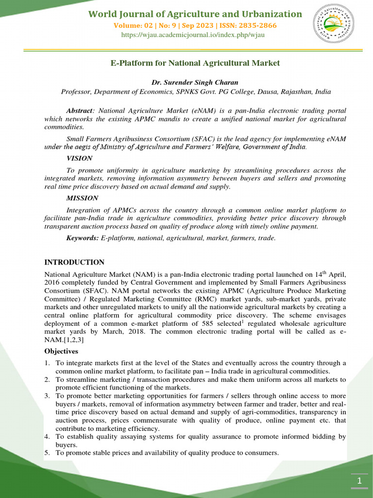 eNAM: Transforming India's Agri Market | PDF | Financial Markets ...