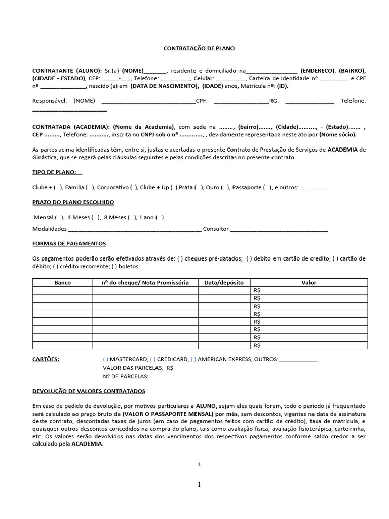 Modelo contrato de plano academia pdf