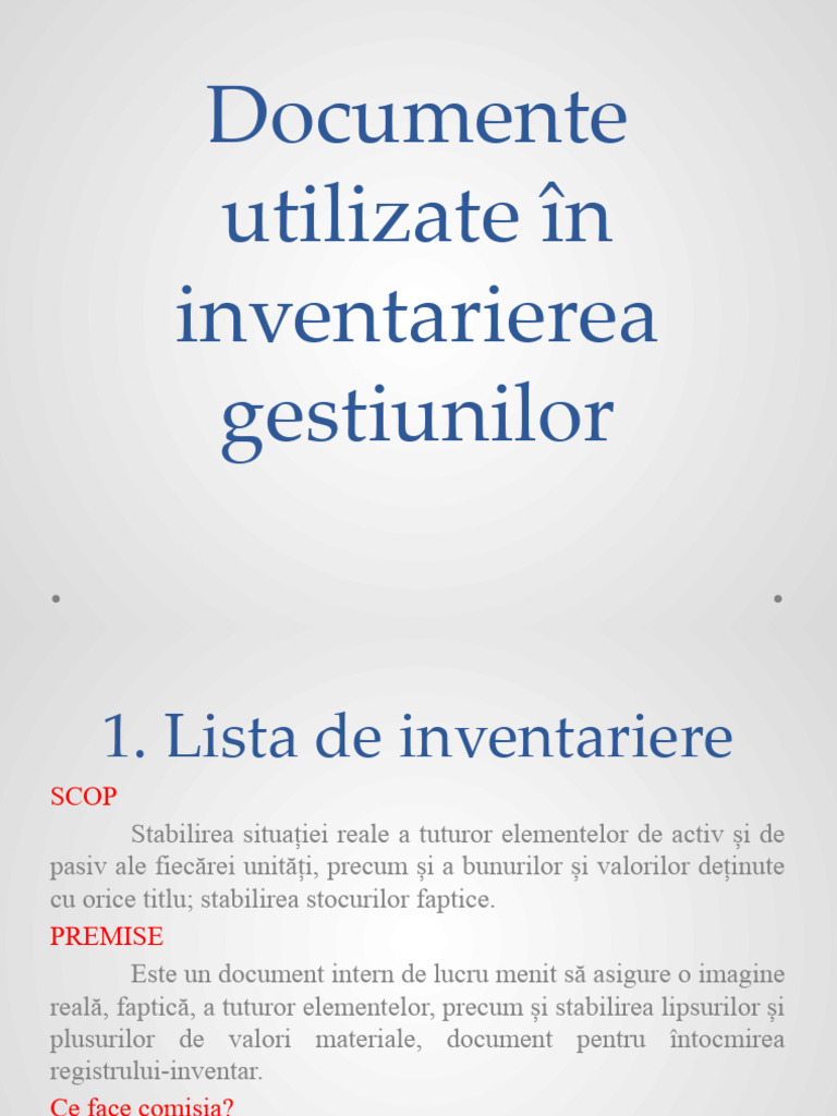 Documente Utilizate În Inventarierea Gestiunilor | PDF