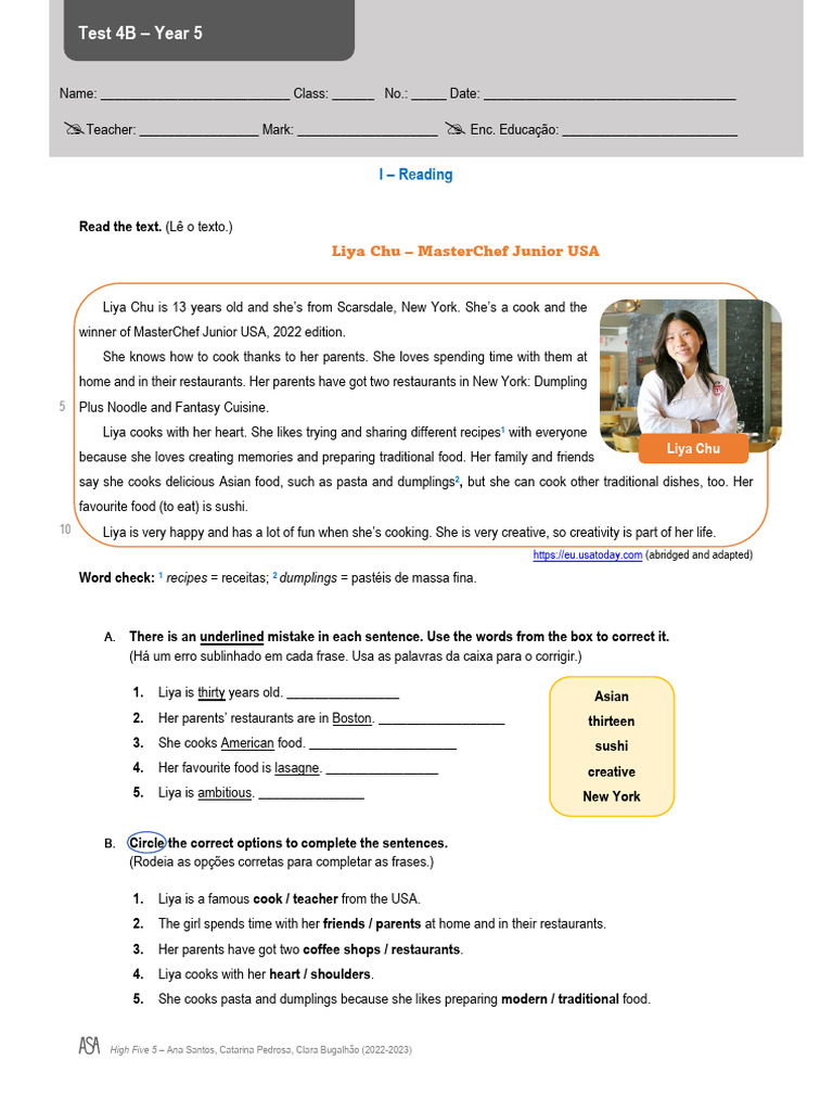 Year 5 Progress Test 4B Overview | PDF | Nutrition | Diet & Nutrition