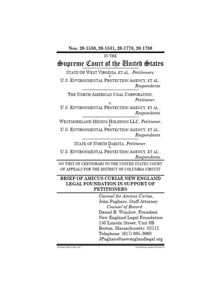 Nelf Amicus Brief In West Virginia V Epa Pdf Clean Power Plan