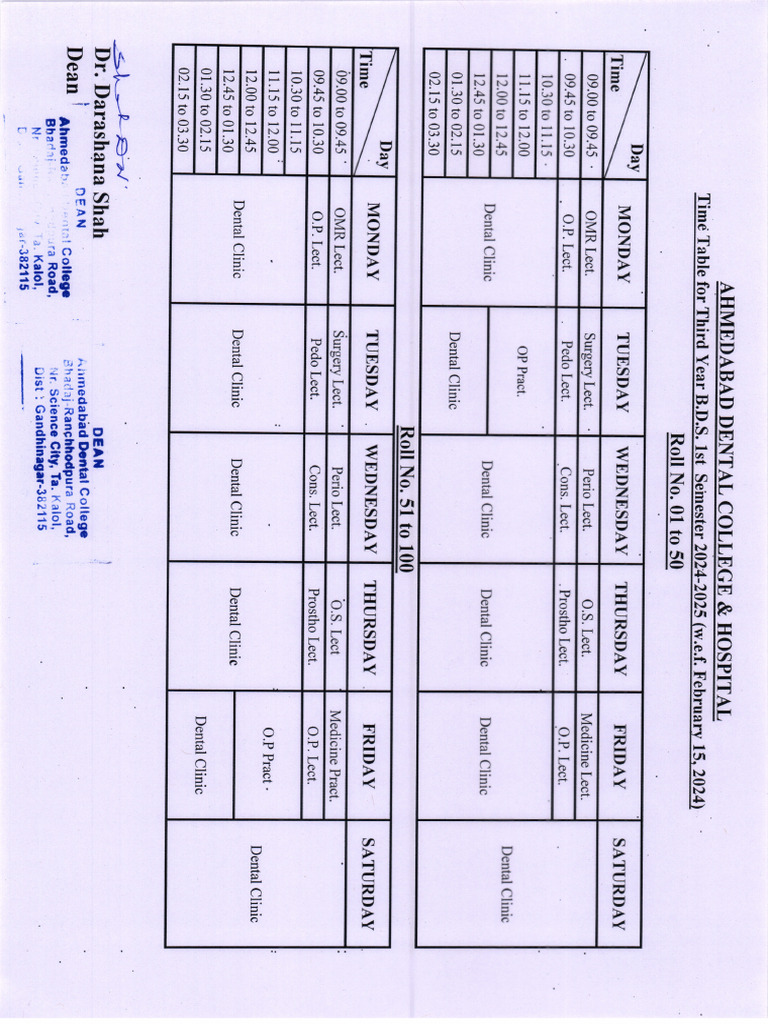 3rd BDS Time Table 20242025 PDF