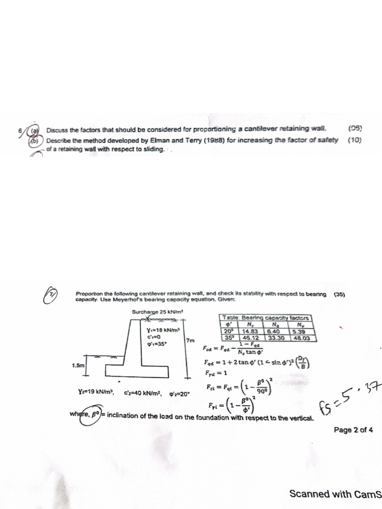 Retaining Wall Questions | PDF