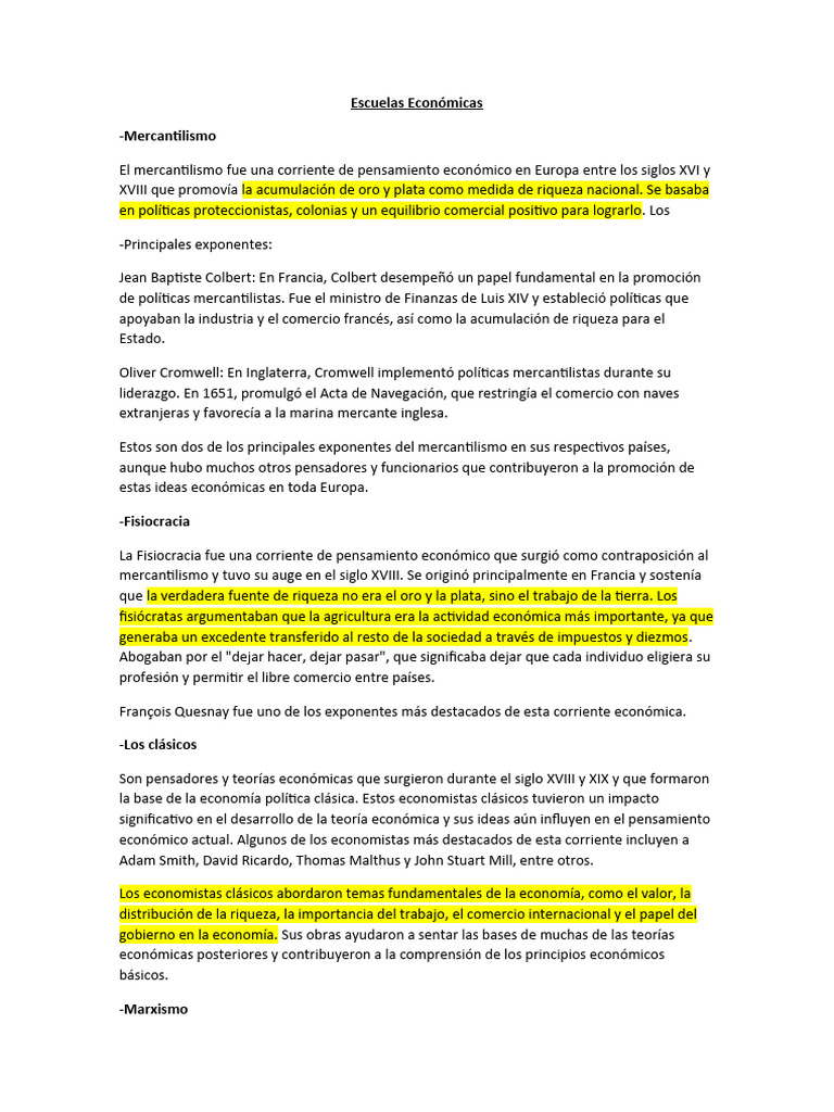 Principales Escuelas Económicas | PDF | marxismo | Mercantilismo