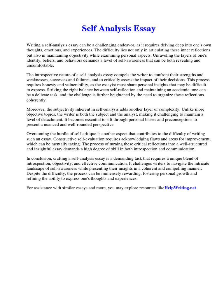 Self Analysis Essay PDF