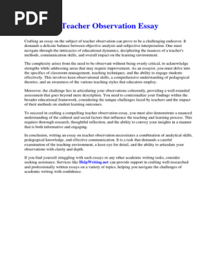 Teacher Observation Essay