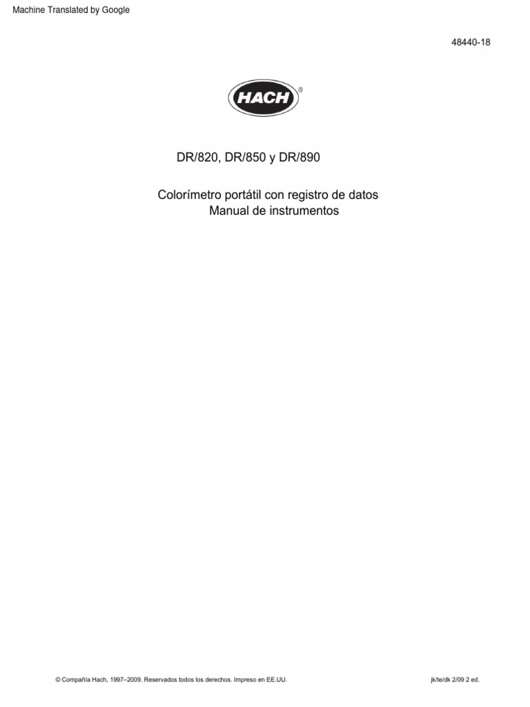 Español DR 800 Series Portable Datalogging Colorimeters Instrument