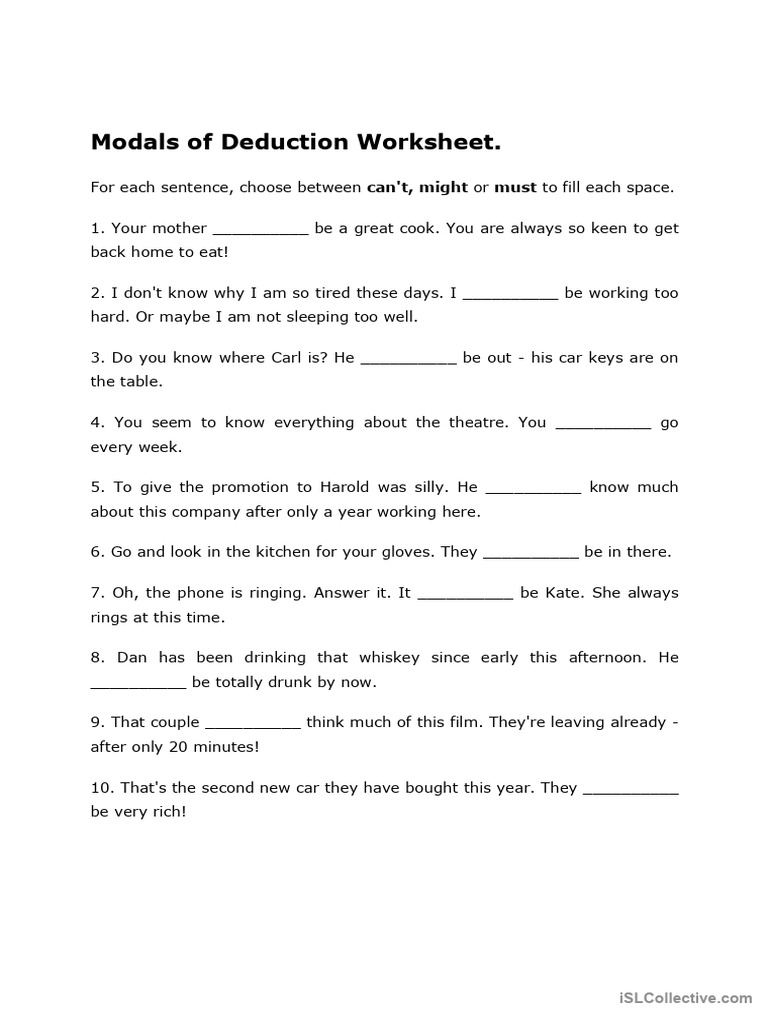 Modals of Deduction Worksheet | PDF | Language Arts & Discipline