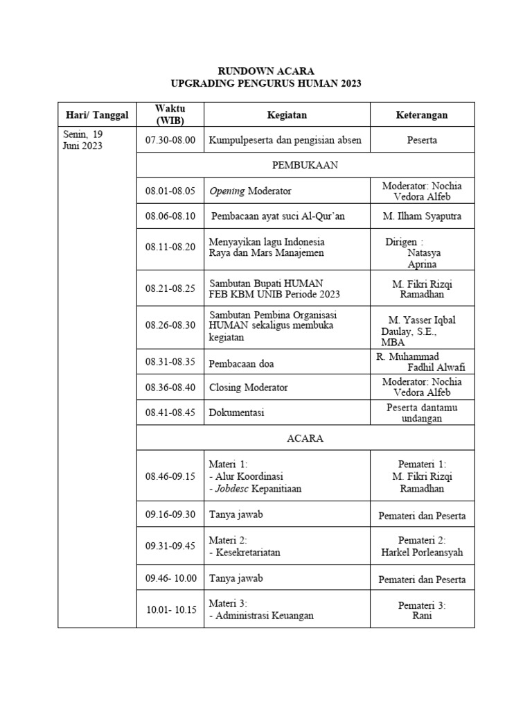 Rundown Acara | PDF