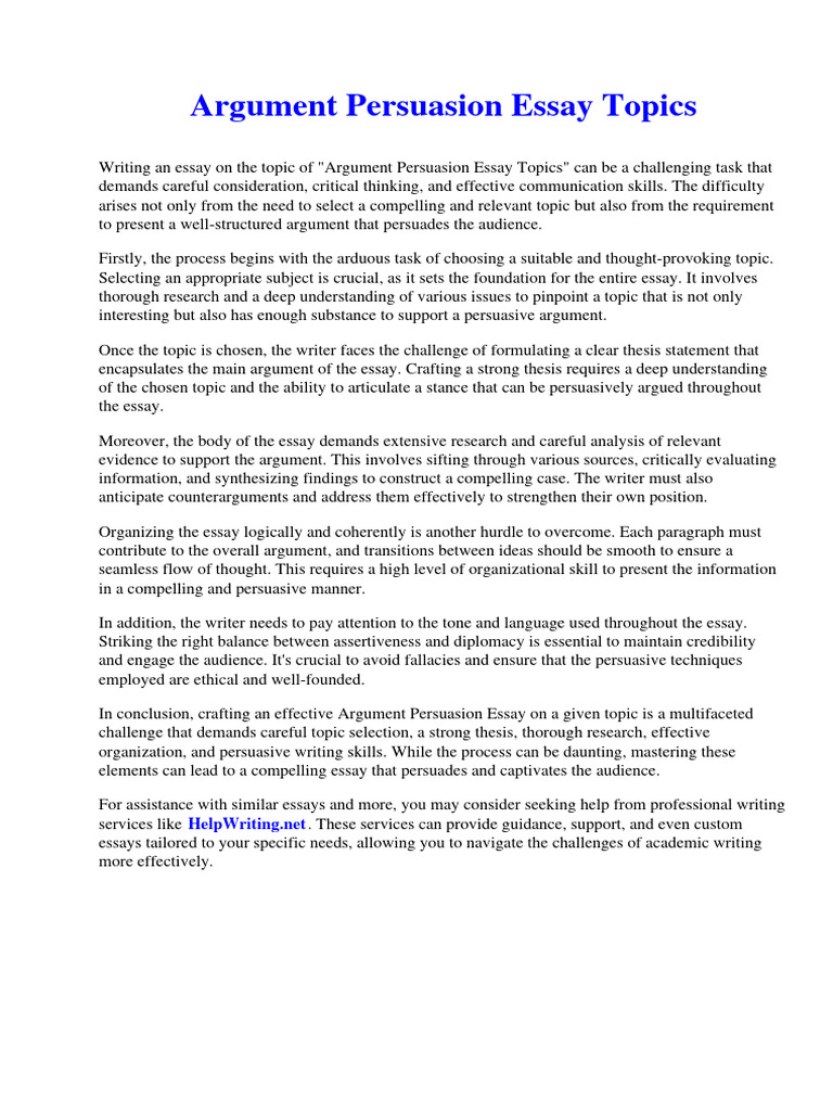 Argument Persuasion Essay Topics PDF Bureau Of Alcohol Essays