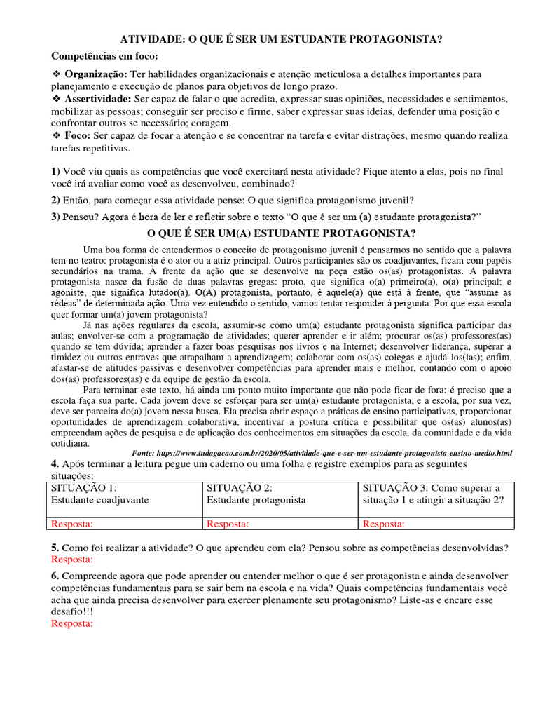 O Que É Ser Um Estudante Protagonista | PDF | Escolas | Ator