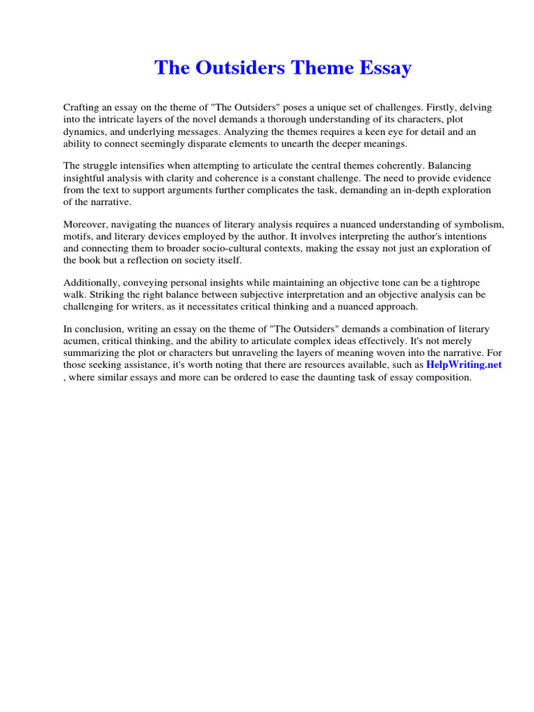 The Outsiders Theme Essay PDF
