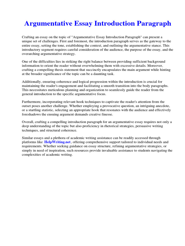 Argumentative Essay Introduction Paragraph Pdf Health Care