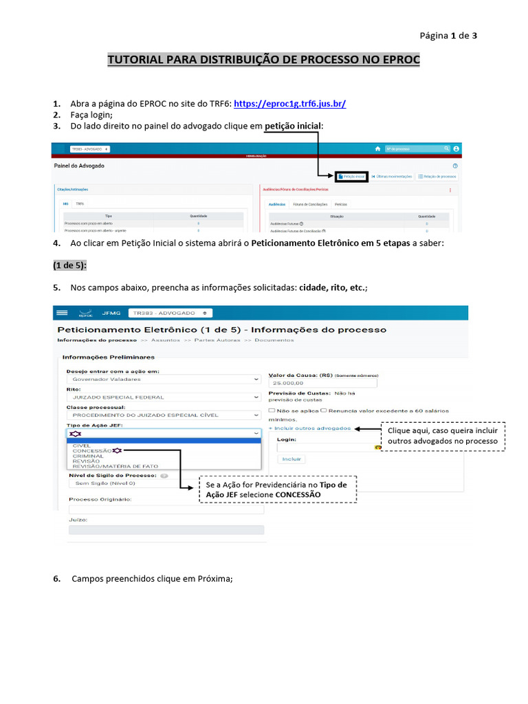 Tutorial de Distribuição no EPROC TRF6 | PDF | Negócios | Direito