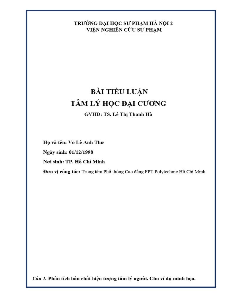 Tieu Luan 8 - Tam Ly Hoc Dai Cuong | PDF