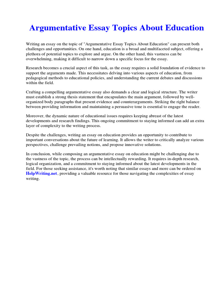 Argumentative Essay Topics About Education PDF Corporate Social