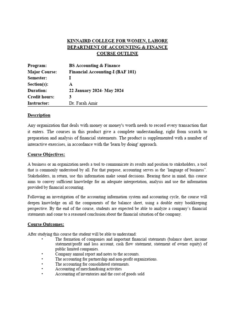 Financial Accounting Course Outline | PDF | Accounting | Financial ...