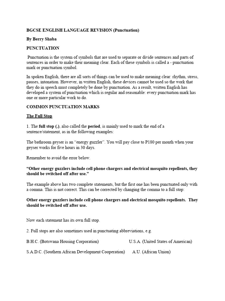 BGCSE English Punctuation Guide | PDF | Language Arts & Discipline ...