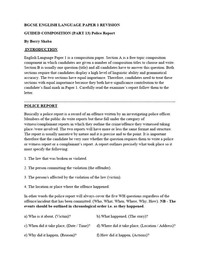 BGCSE English Paper 1 Revision Guide | PDF | Crimes | Crime & Violence