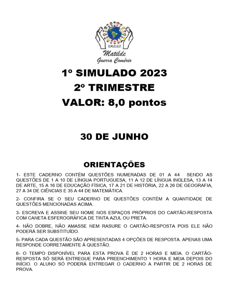 Simulado 7º Ano A Pdf