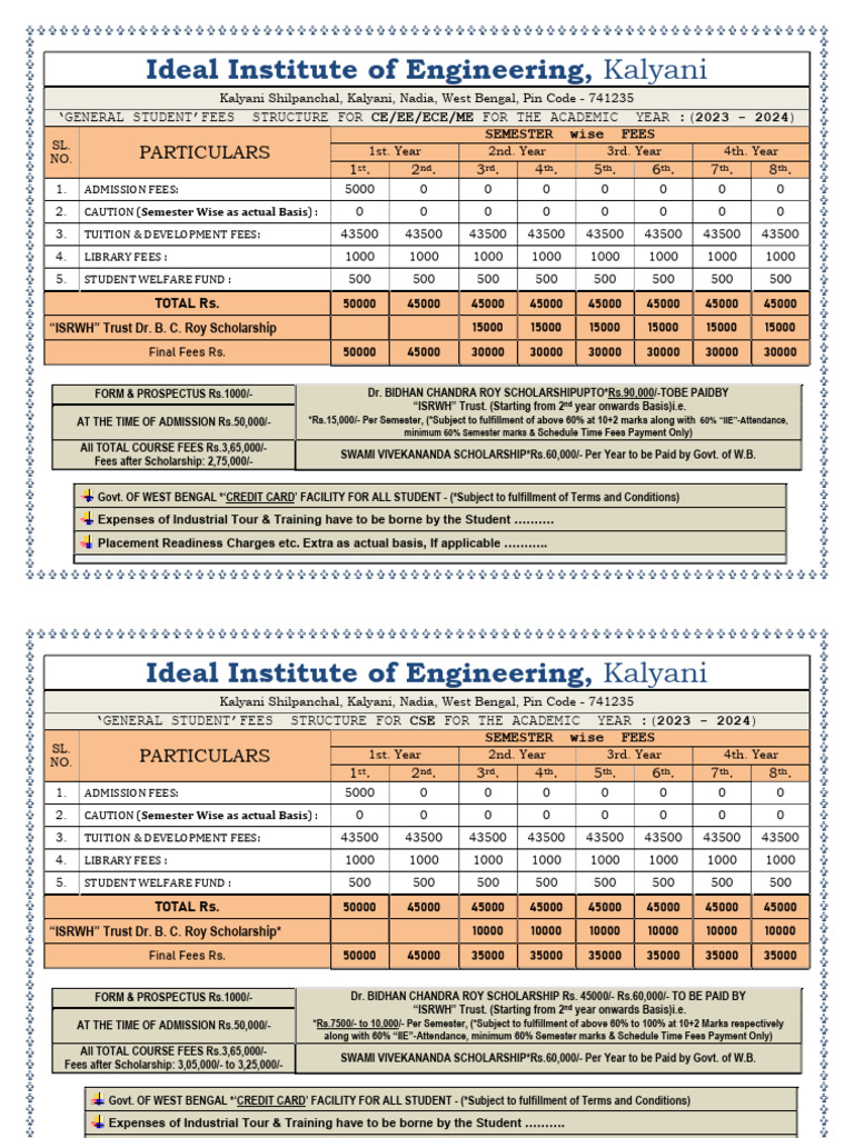 IIE Fees Structure 2023 2024 CE ME EE PDF Payments Money