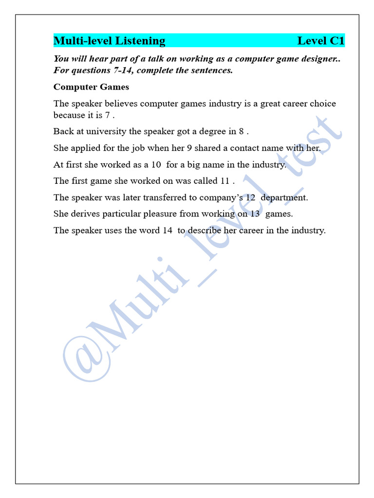@multi - Level - Test Listening Part 6 Sample | PDF | Career & Growth