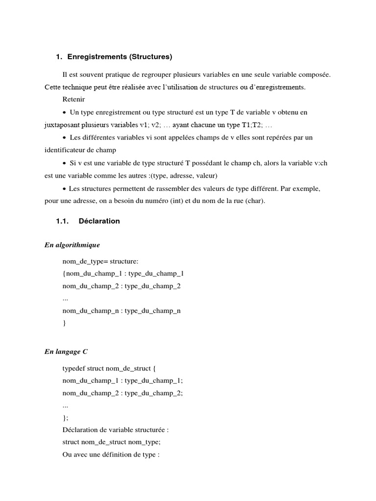 Comprendre les structures en C | PDF | Variable (informatique) | C ...
