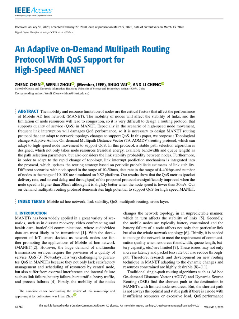 Adaptive QoS Routing for High-Speed MANET | PDF | Routing | Wireless Ad ...