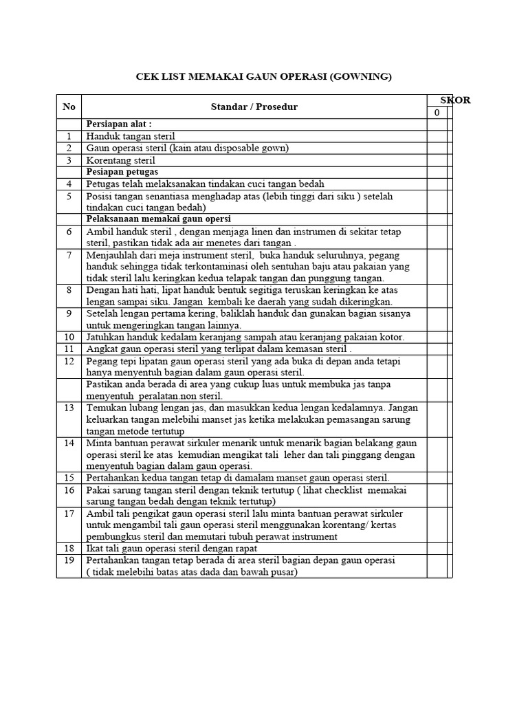 Cek list memakai gaun operasi gowning pdf