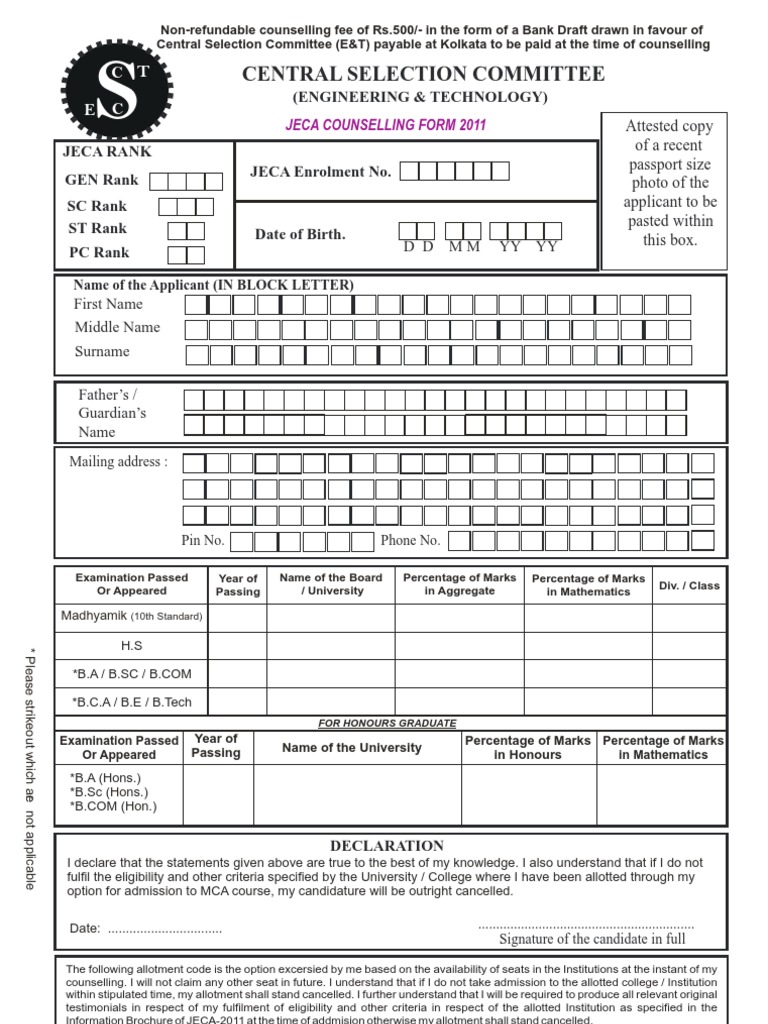 JECA 2011 Counselling From | PDF